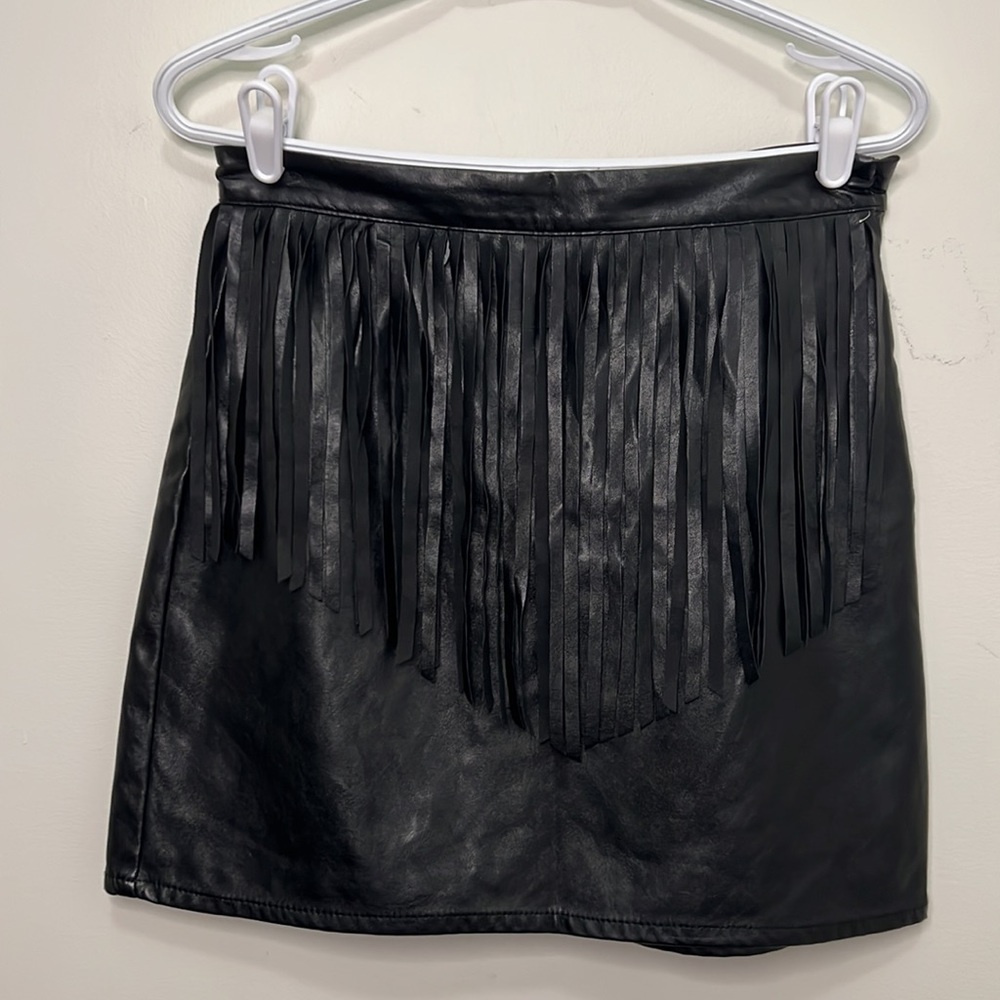 Faux Leather Fringe Waist Peplum Mini Skirt Size 8